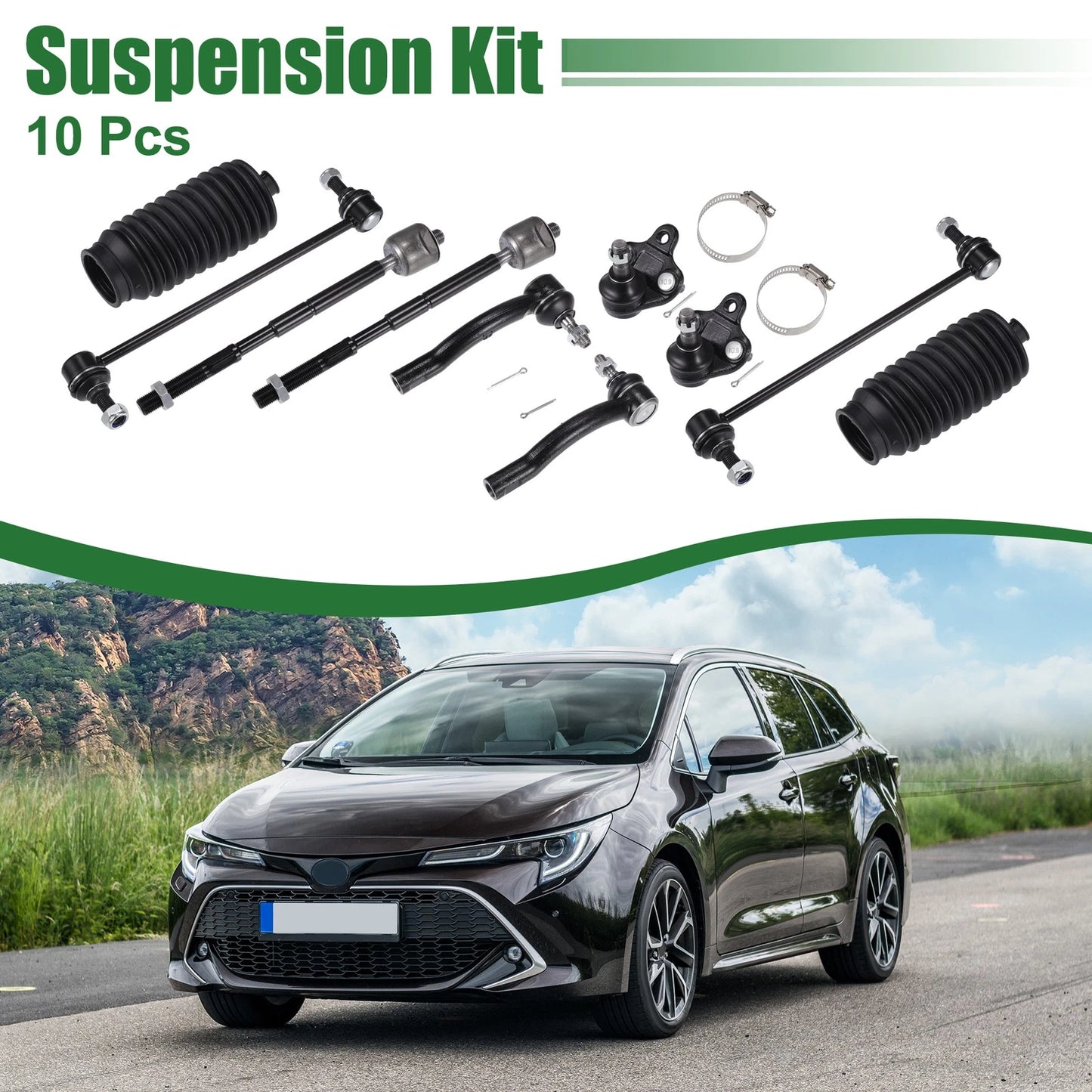 10 x Front Suspension Kit Tie Rod Ends & Sway Bar Links for Toyota Corolla (2003-2008)