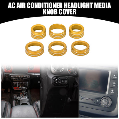 AC Headlight Media Switch Knob Covers for Jeep Wrangler (2018-2023) - 6 Pcs