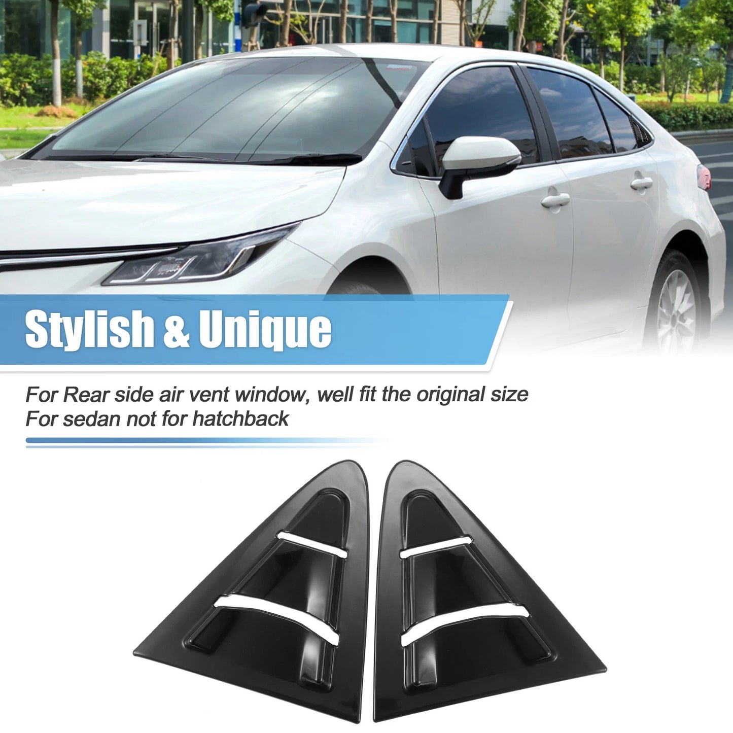 Gloss Black Rear Side Window Louvers for Toyota Corolla