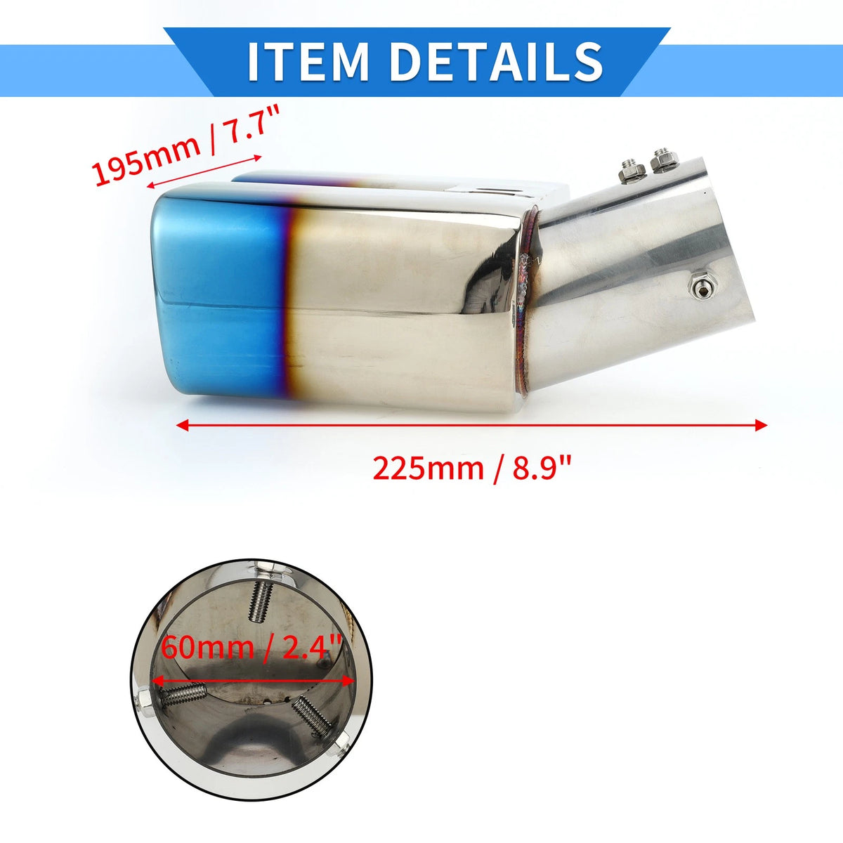 Car Square Curved Dual Exhaust Tips 2.4" Inlet for Toyota Alphard (2002-2023)