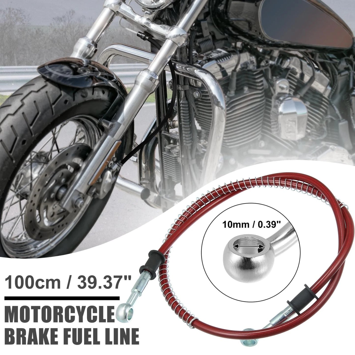 Hoses / 100cm / Braided Brake Clutch Oil Hoses Fitting Ends Red for Motorcycle