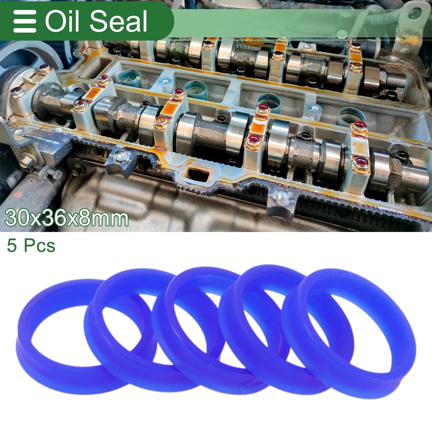 Oil Seal TPU 30x36x8mm Rotary Shaft Seal High Pressure Blue 5 Pcs