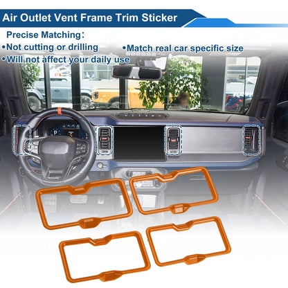 Air Condition Outlet Vent Trim Cover Frame 4 x Orange for Ford Bronco (2021-2024)