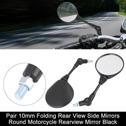 2 x 10mm Round Motorcycle Rear View Side Mirrors Folding for 7/8" Handle Bar