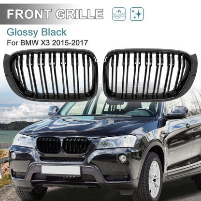 Glossy Black Hood Kidney Grille for BMW X3 (2015-2017)