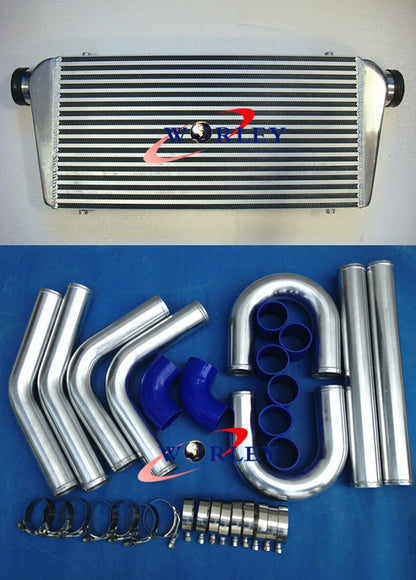 600x300x76mm Front Mount Intercooler + 3" Piping + Black Hoses for Car Model