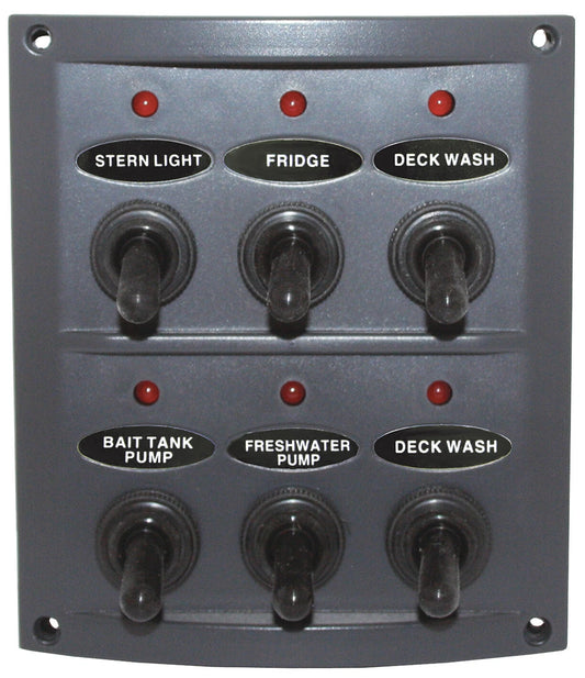 6 Gang Boat Toggle Switch Panel Splashproof with LED Indicators & Fuses