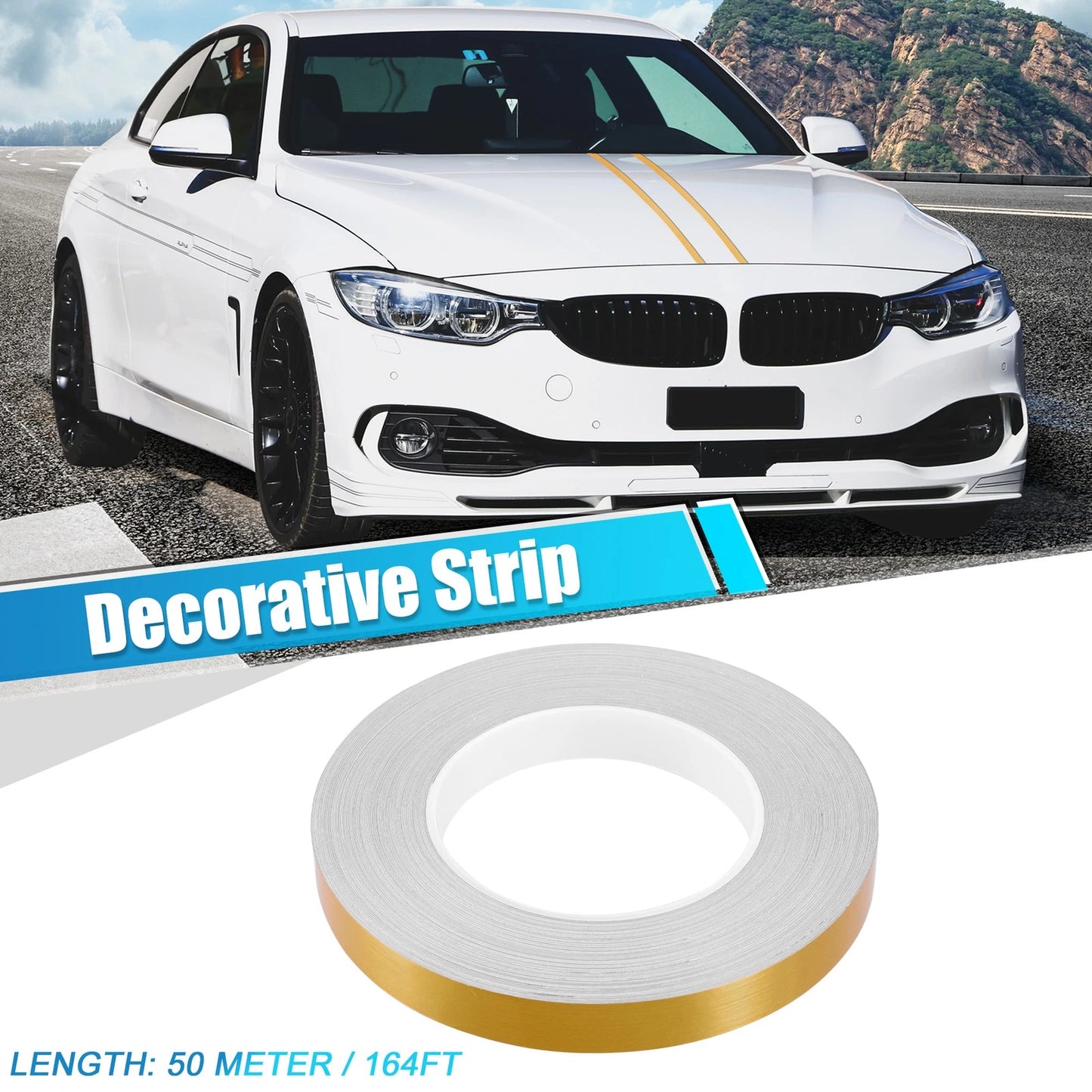 0.6" Width 164ft Decorative Strips Waterproof Gold Tone for Car Motorcycle