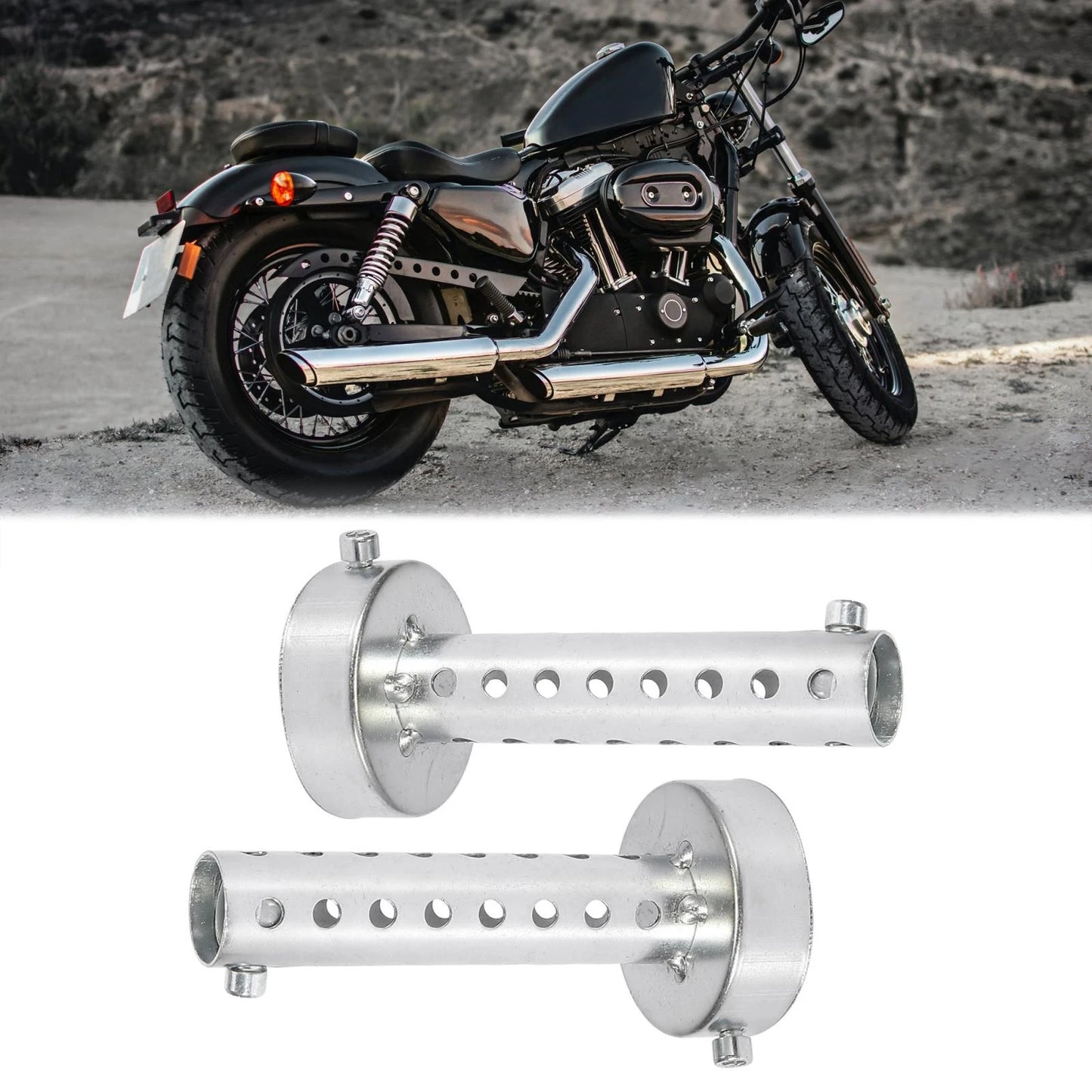 2 x 60mm Motorcycle Exhaust Silencer Exhaust Insert Muffler Pipe Silver Tone