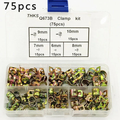75pcs Motorcycle Spring Clamps Storage Box Fuel Hose Clip Assortment Tools