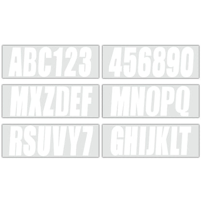 White Decals for Boat Registration Letters & Numbers A-Z & 0-9, 4 Sets