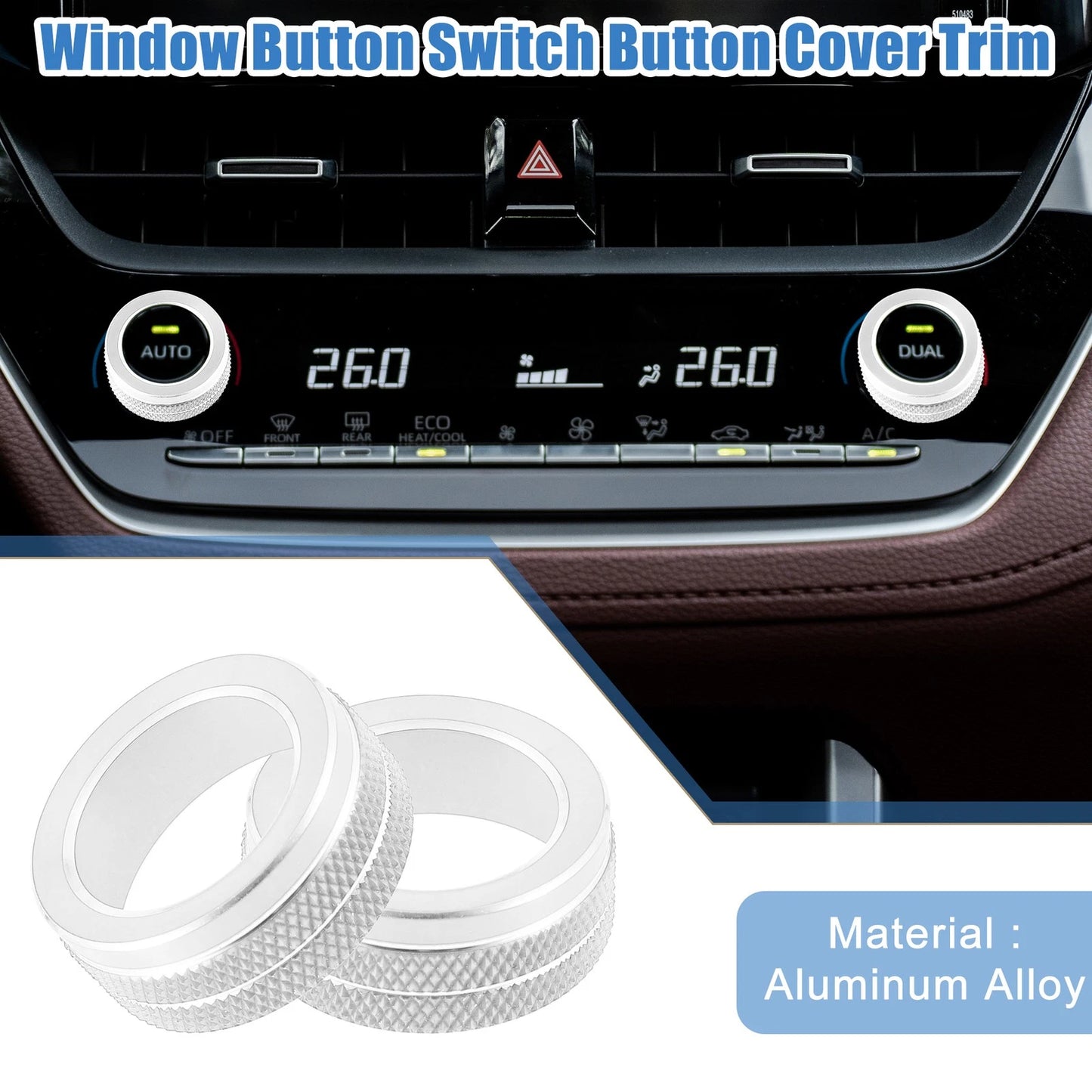 AC Control Switch Knob Cover for Toyota Corolla (2020-2022) - Silver Tone, 2 x