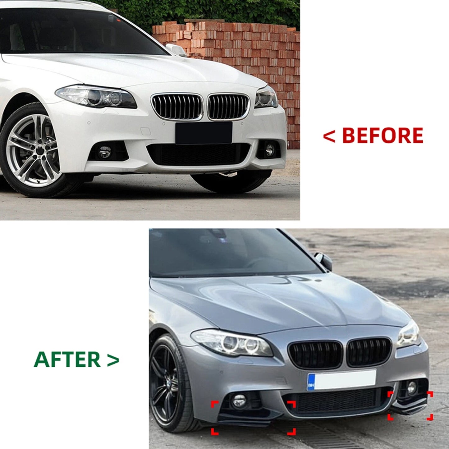 2 x Gloss Black Front Bumper Side Covers for BMW 5 Series F10 F11 (2011-2017)