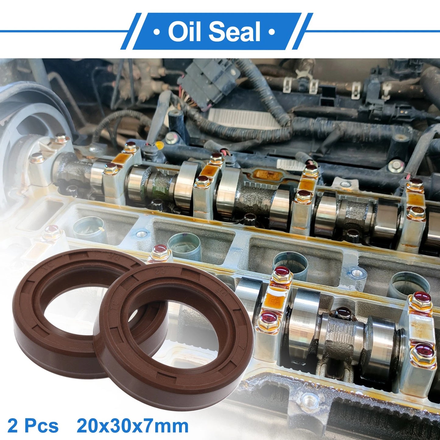Oil Seal 20x30x7mm Brown 2 x Seal Ring Rotary Shaft Seal FKM Rubber for Vehicle