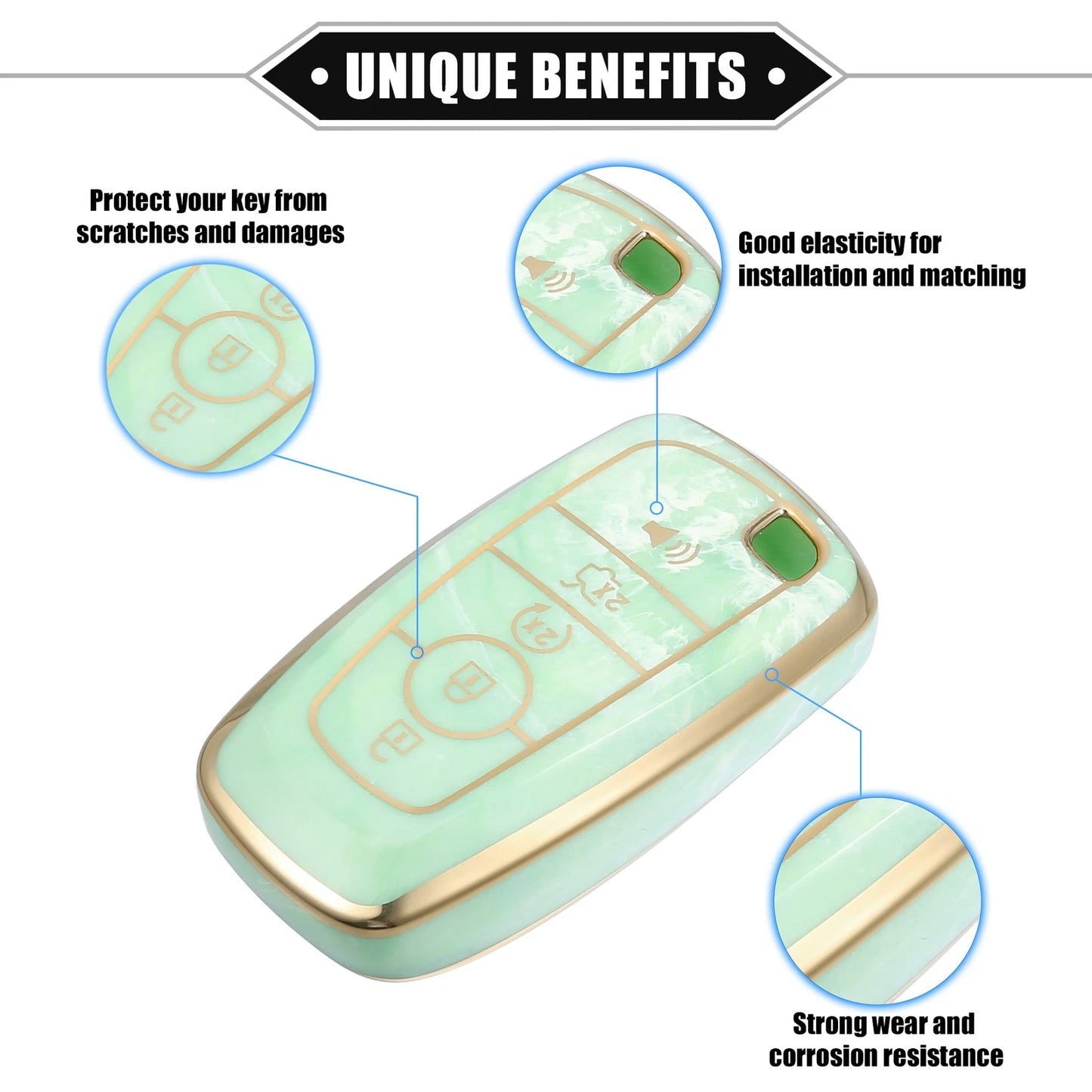 Key Fob Cover 5 Button for Ford Smart Key (Compatible) - Green