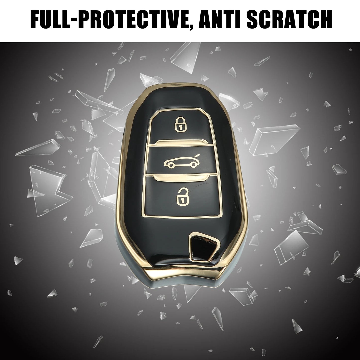Silicone Key Fob Case Cover for Peugeot 3008 5008 (2017-2020) Black