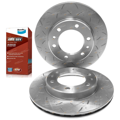 Drilled Slotted Front Disc Brake Rotors + Pads for Landcruiser (1980–1990)