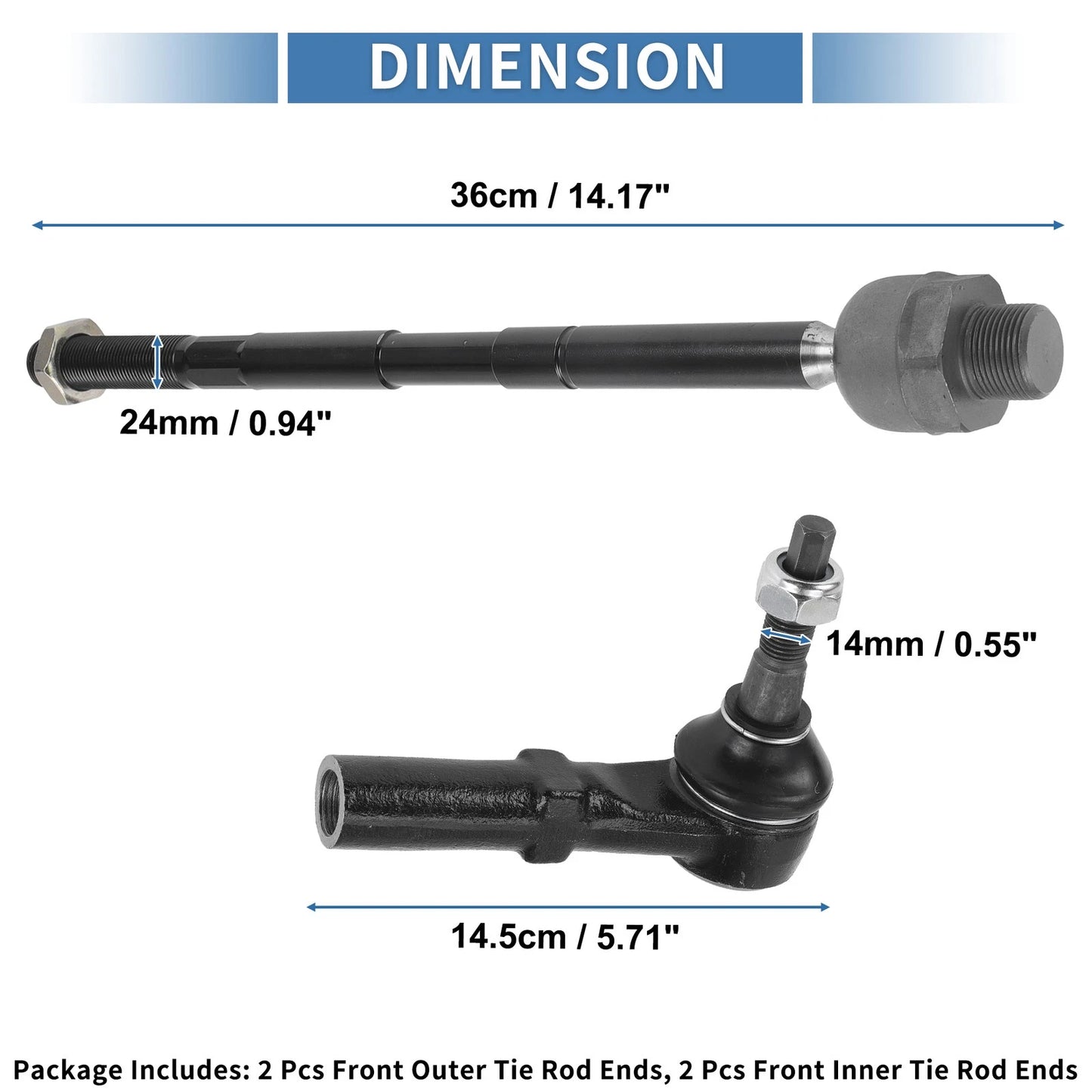 4 x Front Inner Outer Tie Rod End Link Kit for Dodge Ram 2500 (2003 - 2010)