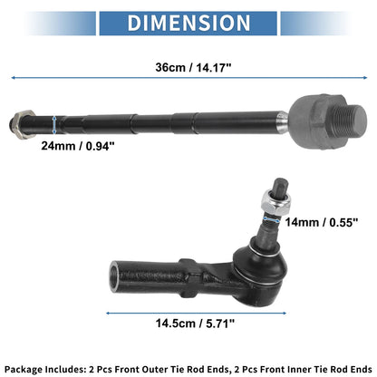 4 x Front Inner Outer Tie Rod End Link Kit for Dodge Ram 2500 (2003 - 2010)