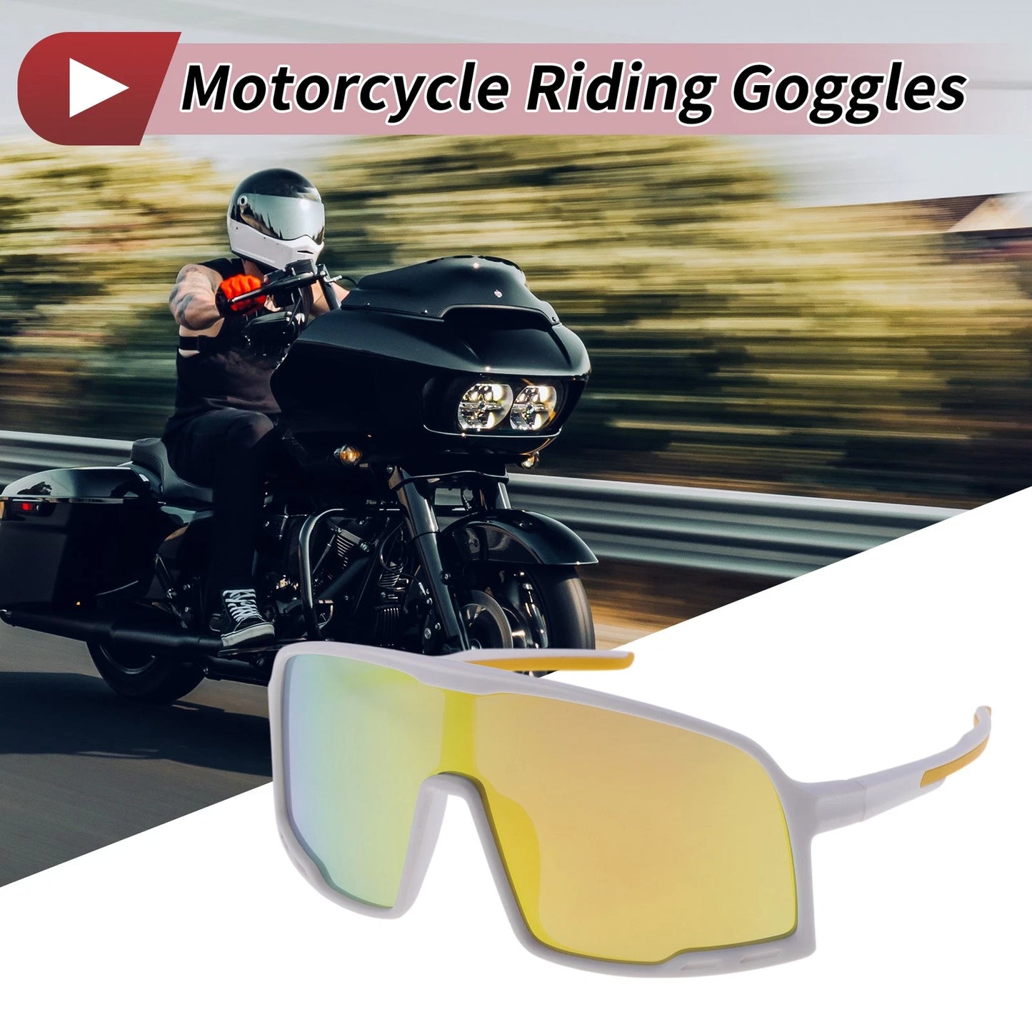 Set Motorcycle Goggles Gold Tone Lens White Frame PC UV400 for MakeModel
