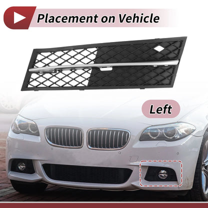 Front Left Fog Light Grill for BMW 528i (2011-2013) - 1 x Black Lens