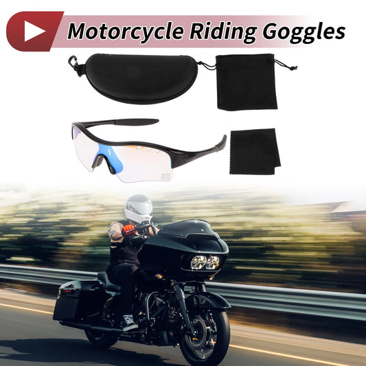 Set Motorcycle Riding Goggles Light Blue Lens Black Frame PC TPU