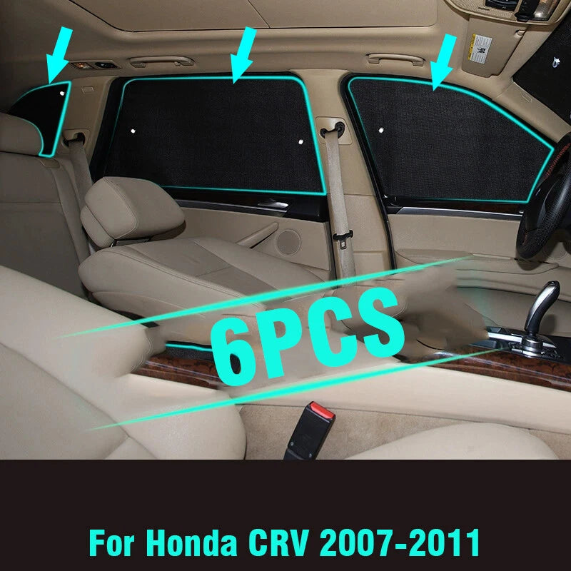 6 x Side Window Sunshade for Honda CR-V (2007–2011)