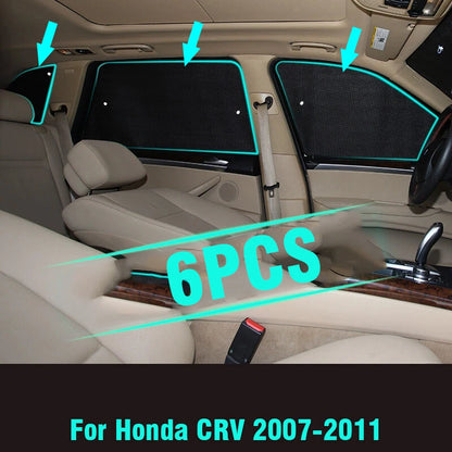 6 x Side Window Sunshade for Honda CR-V (2007–2011)