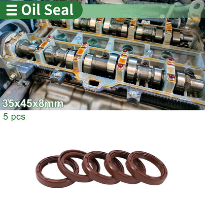Oil Seal 35x45x8mm Brown 5 Pcs Fluorine Rubber Rotary Shaft Seal