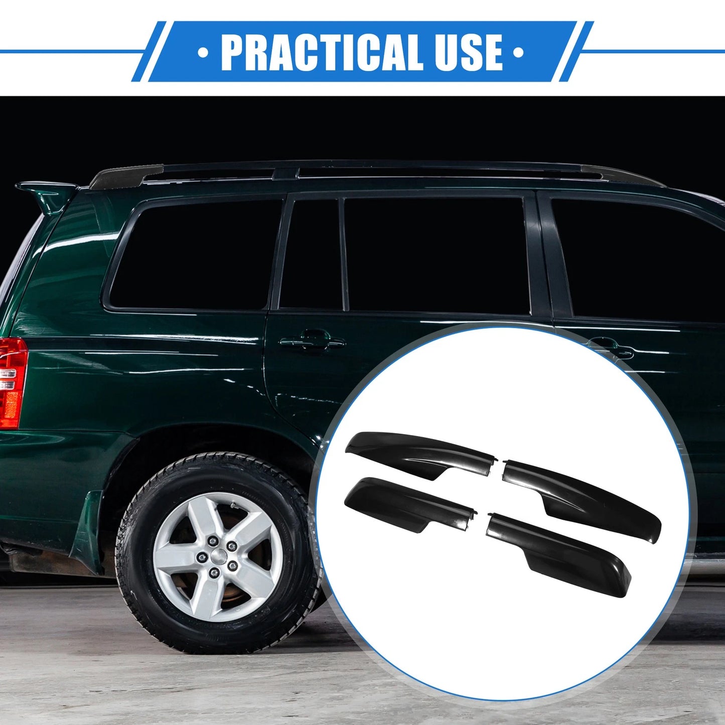 4pcs Car Roof Rack Side Rails End Cover for Toyota Highlander (2001–2007)