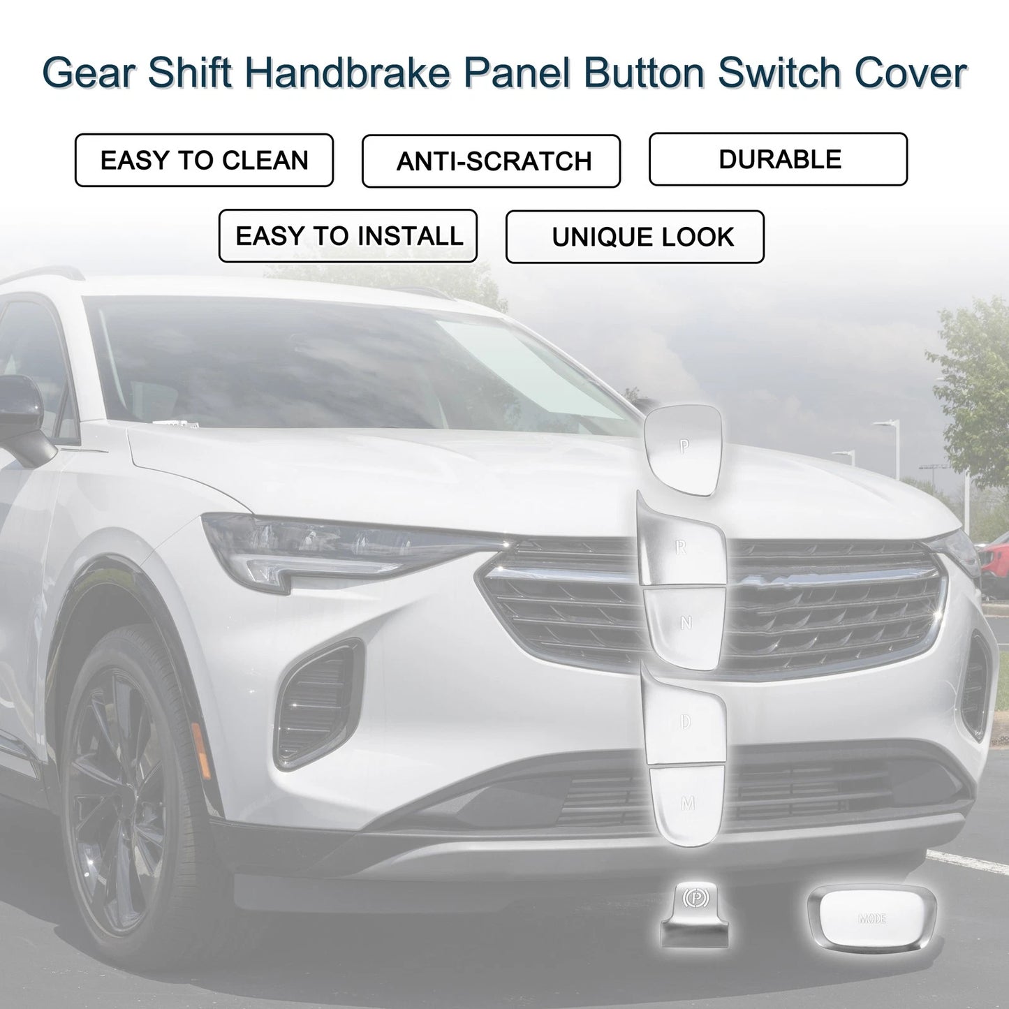 Gear Shift Handbrake Button Switch Cover for Buick Envision Silver Tone 1 Set