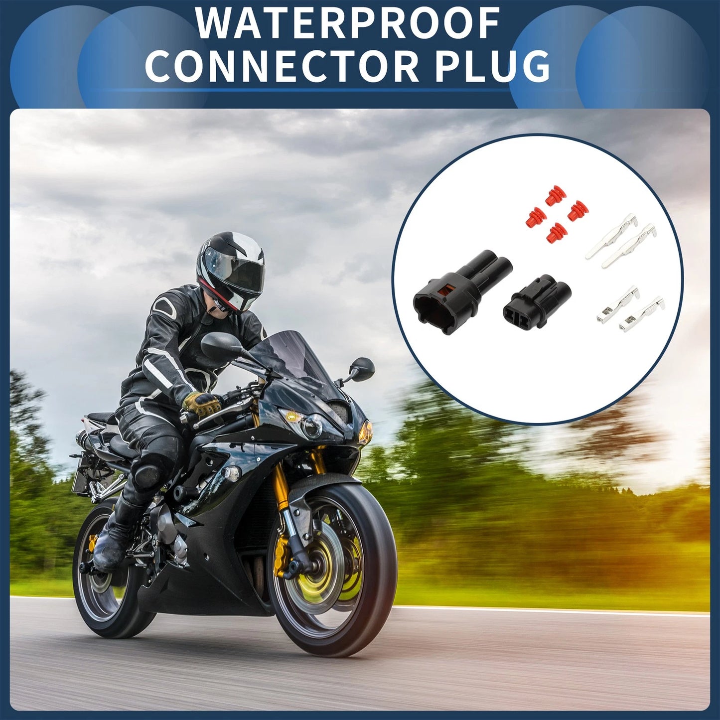2-Pin Waterproof Connector Plug for Kawasaki Suzuki Motorcycle