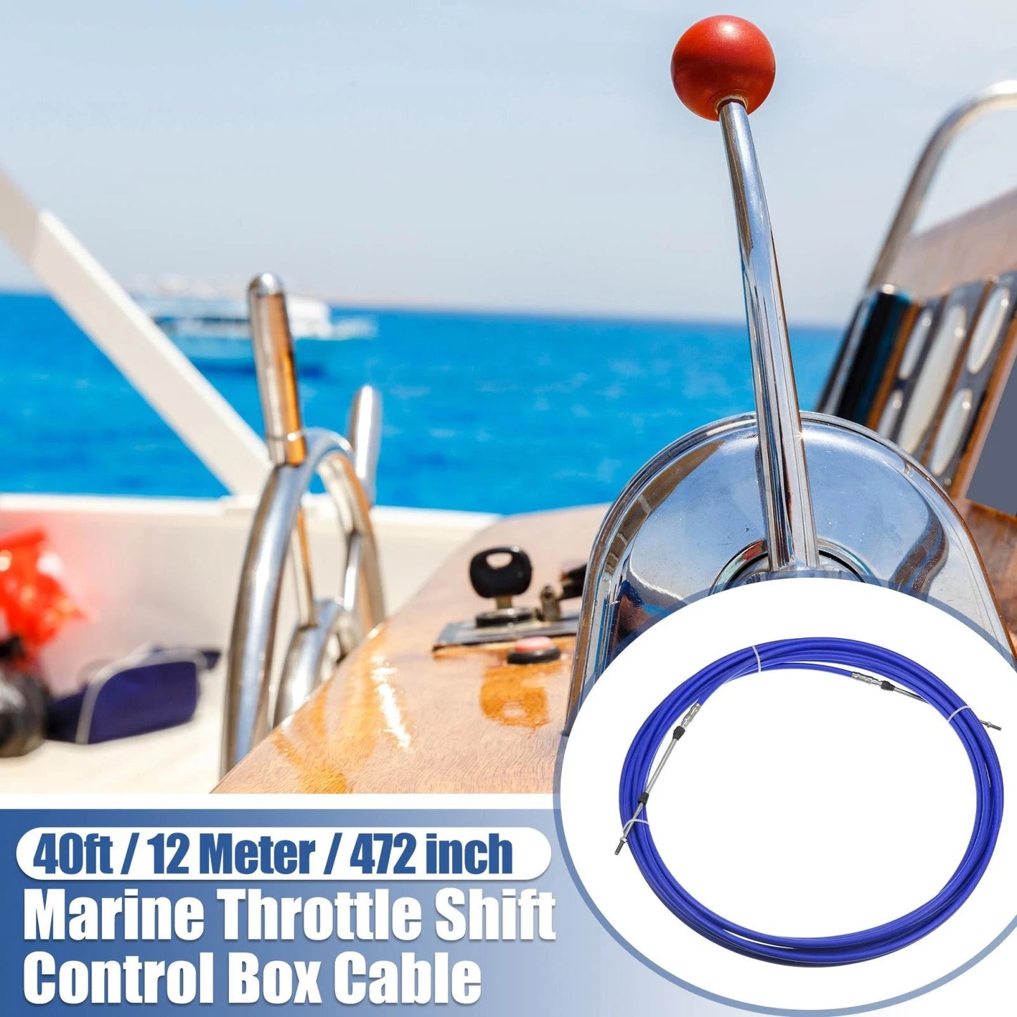 2 x 40ft 472in Marine Shift Remote Control Box Cable for Yamaha Blue
