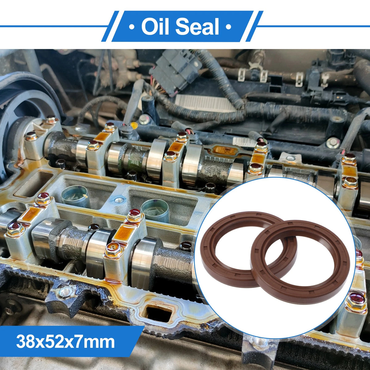 Oil Seal 38x52x7mm FKM Brown 2 Pcs