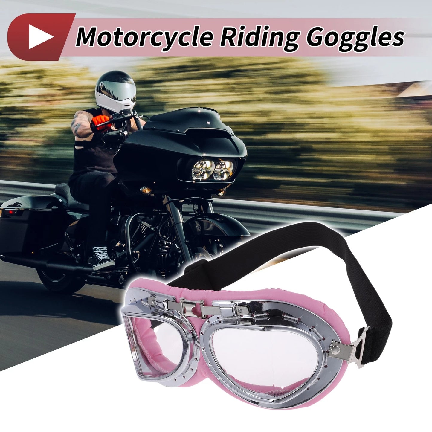 Goggles for Motorcycle Riding Transparent Lens Pink Frame Cycling Sunglasses