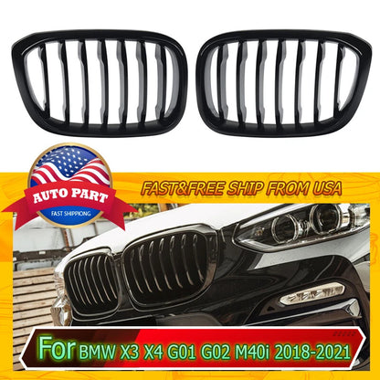 Gloss Black Front Hood Kidney Grille for BMW G01 G02 X3 X4 (2018-2020)