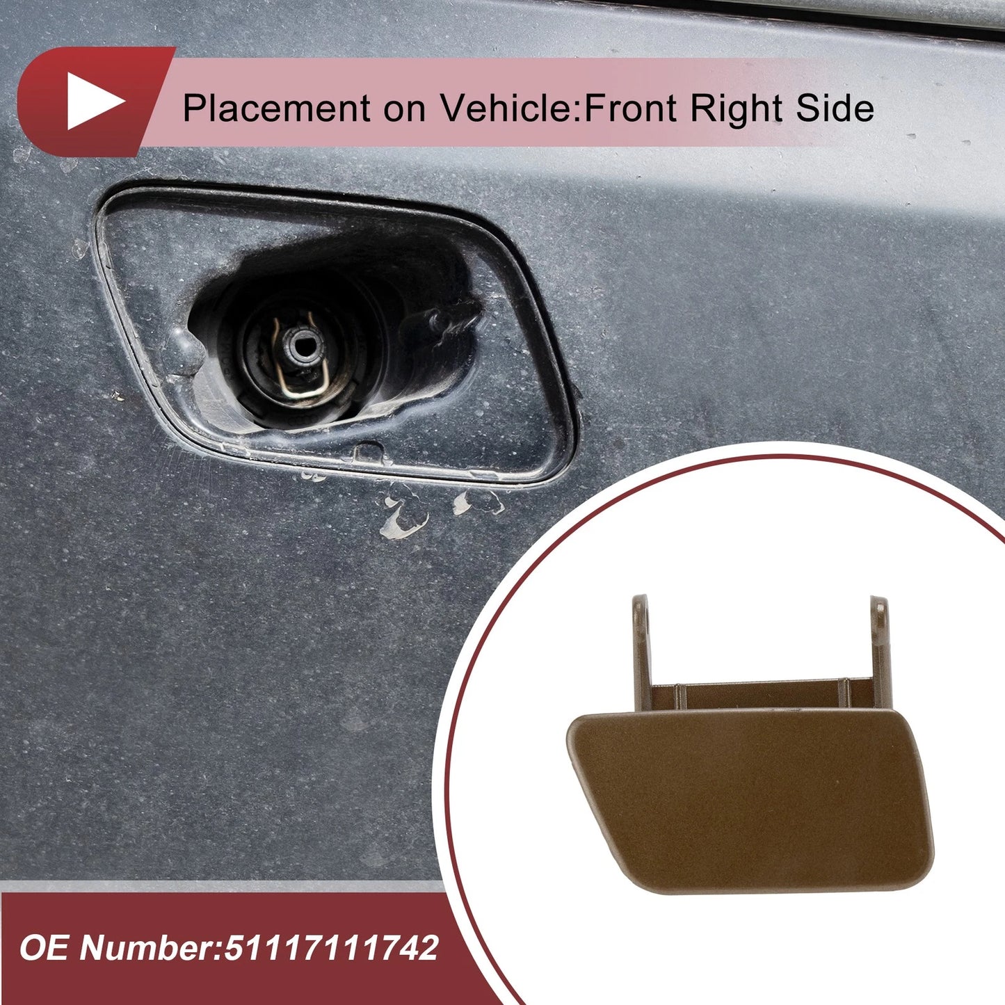 Bumper Headlight Washer Nozzle Cover Cap for BMW 525i Brown (2004 - 2005)