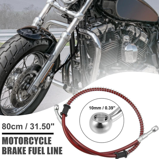 80cm 31.50" 10mm Braided Brake Clutch Hoses Red Fittings for Motorcycle