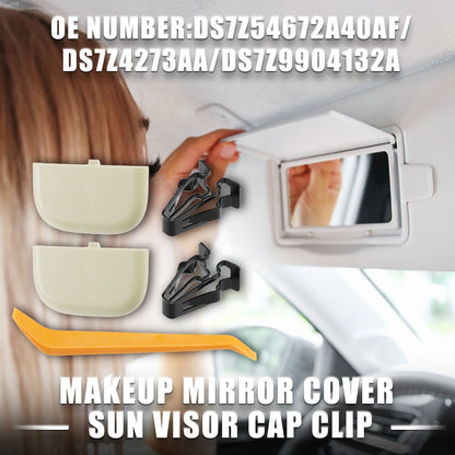 Beige Makeup Mirror Cover Sun Visor Clip for Ford (2015-2023)
