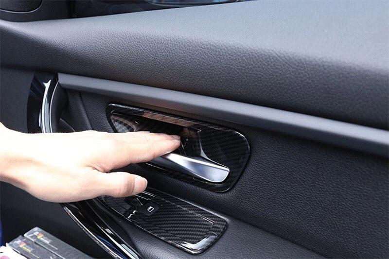Carbon Fiber Look Interior Door Bowl Cover For BMW 3 4 Series F30 F32 2013-2018