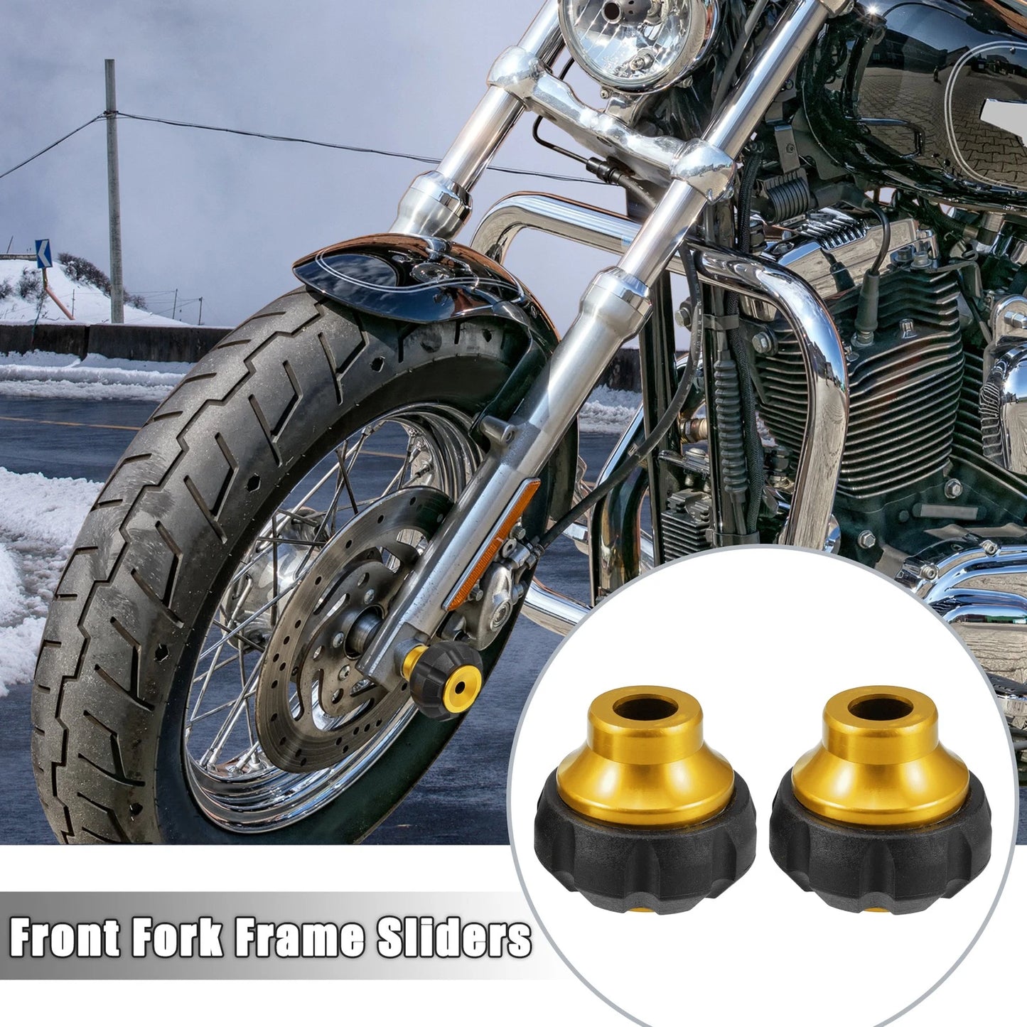 Pair Motorcycle Wheel Front Fork Frame Sliders Protection Caps Gold Tone