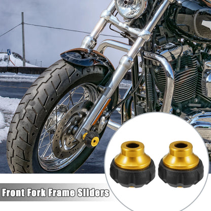Pair Motorcycle Wheel Front Fork Frame Sliders Protection Caps Gold Tone