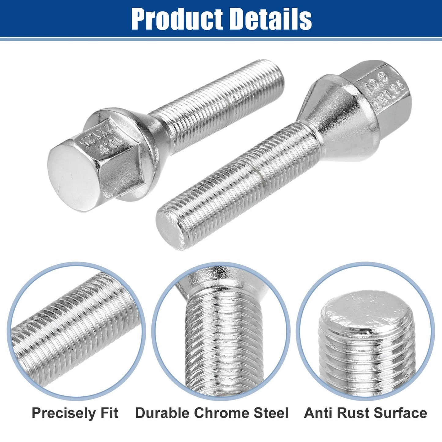 20 x M12x1.25 Extended Wheel Lug Bolts 40mm Shank for Jeep