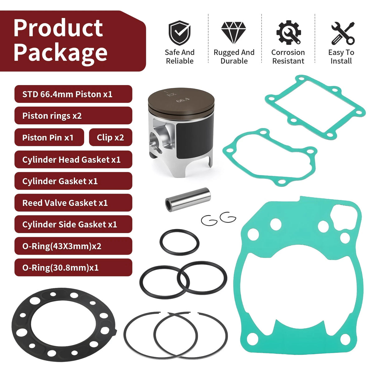 Piston Rings Gasket Kit 66.4mm Top End for Honda CR250R (1997–2001)