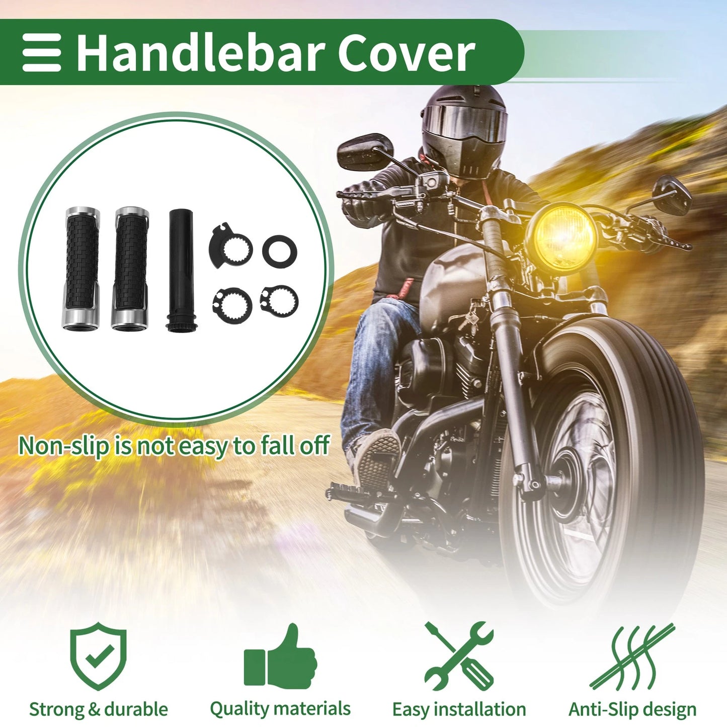 7/8" 22mm Hand Grips Cover Kit Silver Tone Square for Motorcycle