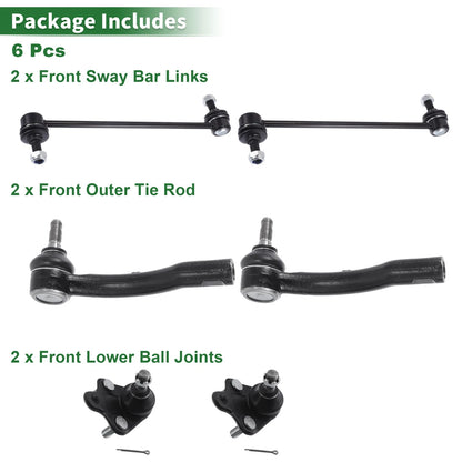 6pcs Front Suspension Kit Outer Tie Rod Ends & Sway Bar Links for Toyota Corolla
