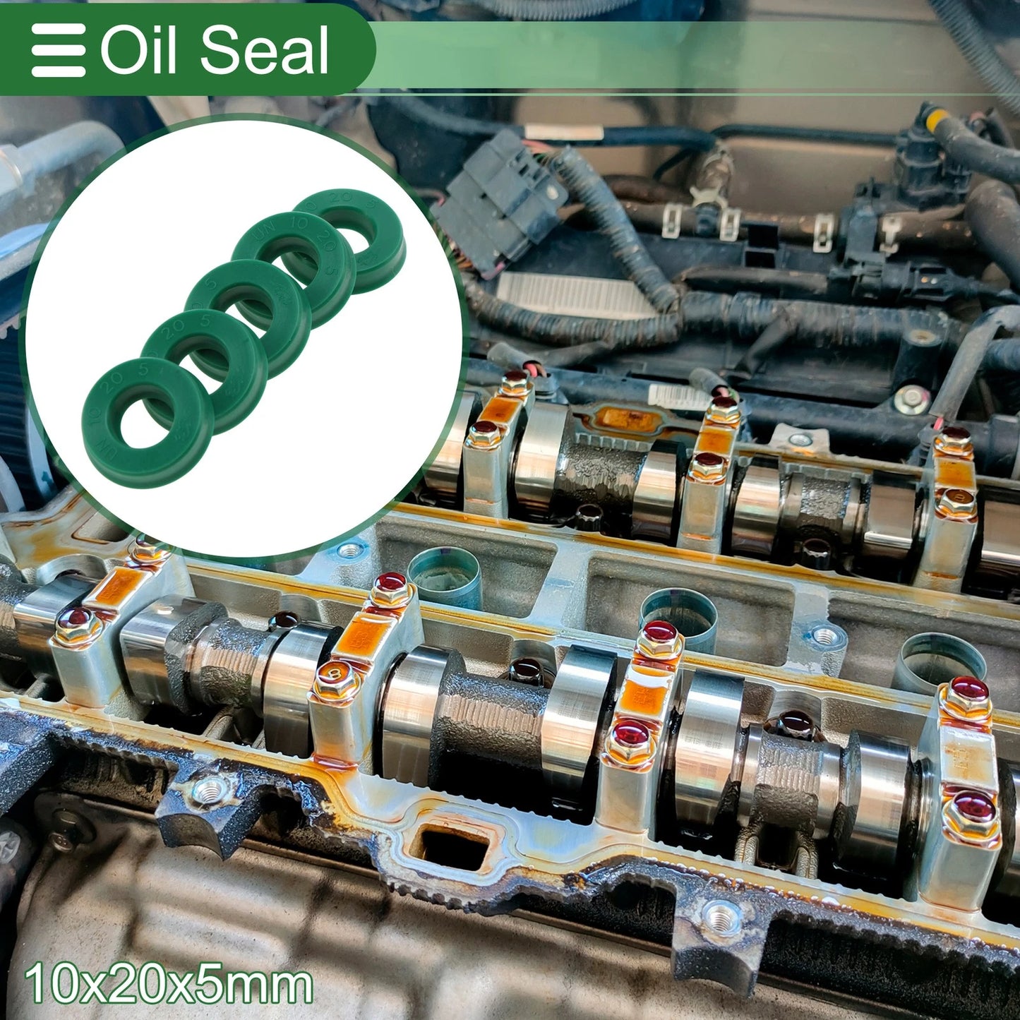 Oil Seal TPU Rotary Shaft Seal 10x20x5mm High Pressure Green 5 Pcs