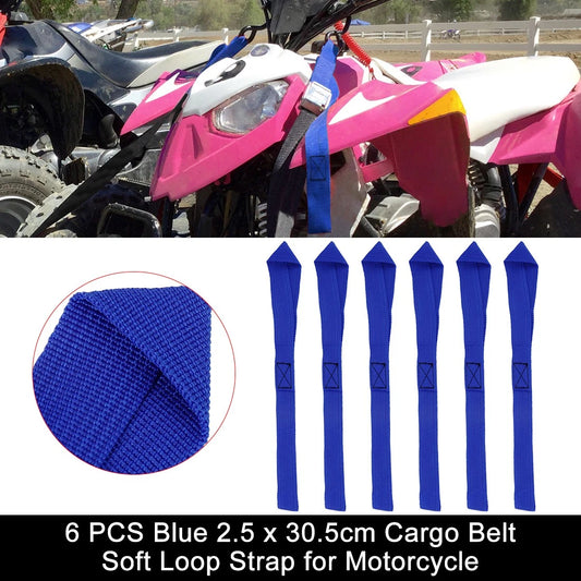 Cargo Belt Soft Loop Strap 6 PCS Blue 2.5 x 30.5cm for Car Motorcycle 1500lbs
