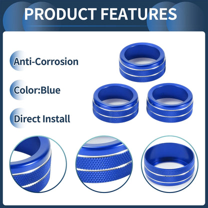 AC Media Volume Switch Knob Cover Ring for Honda CR-V (2023-2024) - 3 x Blue