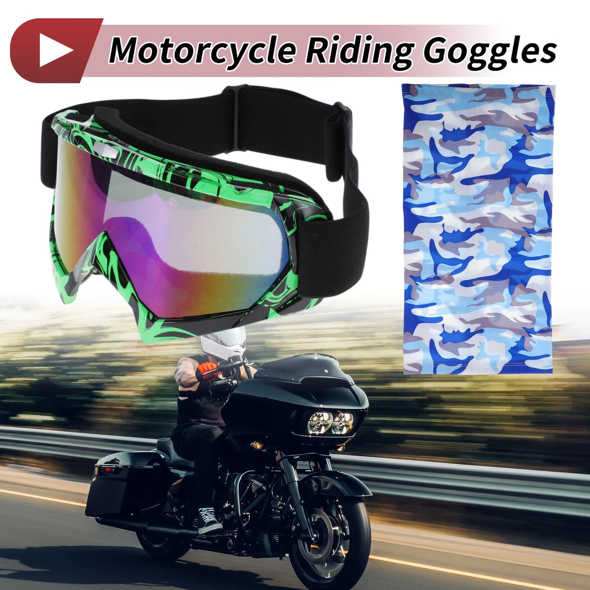 Motorcycle Riding Goggles 1 x Blue Lens Green Frame PC TPU for Motorcycle